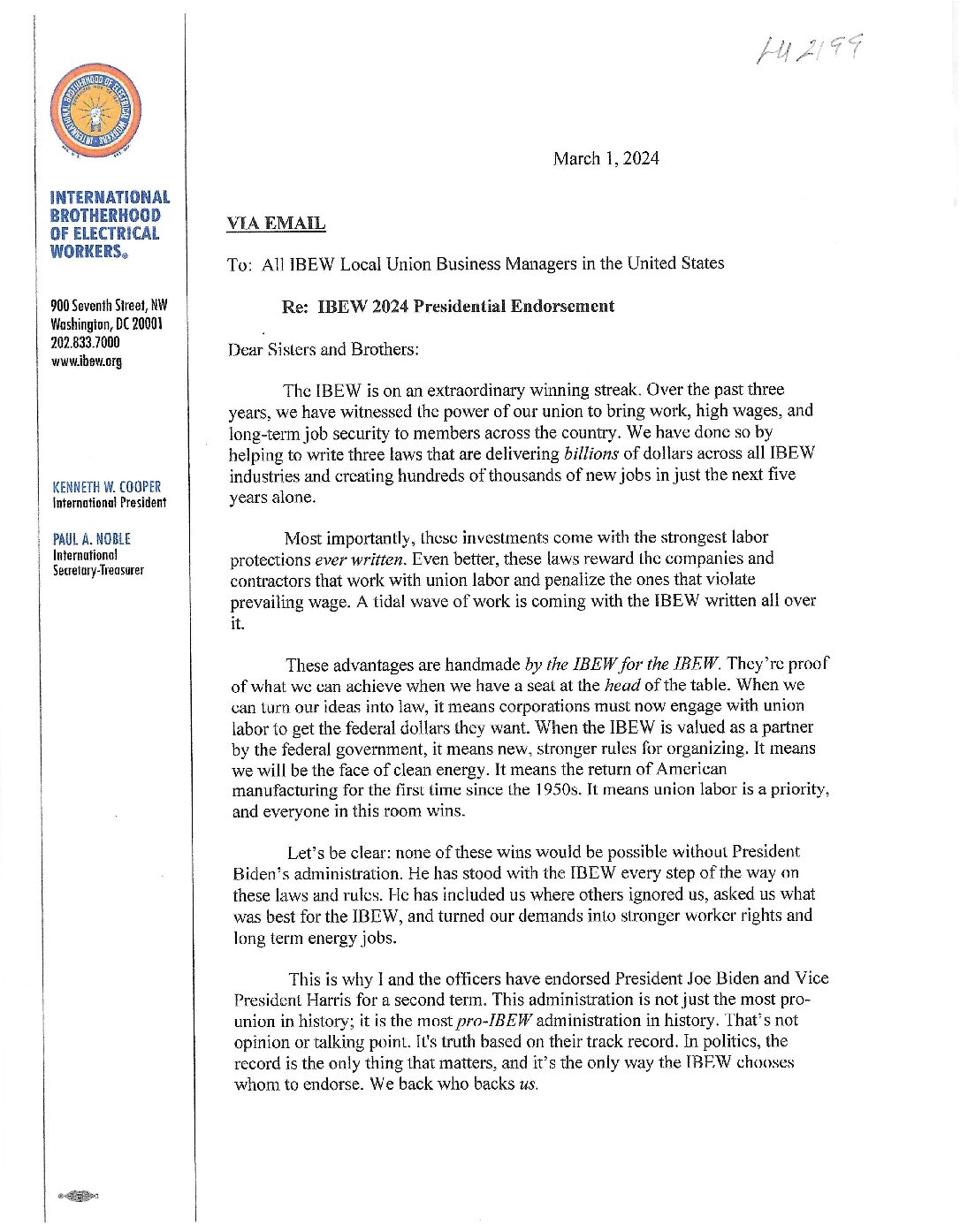 IBEW Presidential Endorsement